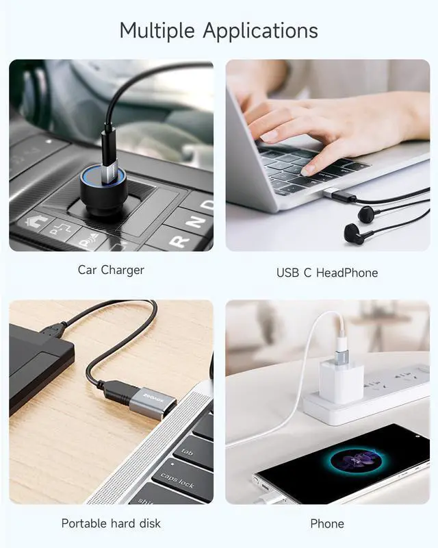 Alt view image 6 of 6 - USB to USB C Adapter for iPhone 17 Charger 4 Pack,USBC Female to A Male OTG Type C Converter for iWatch 7 8 9 10,iPhone 16 15 14 13 Plus Pro Max,AirPods,iPad,Car,Samsung S25 (Light Gray)