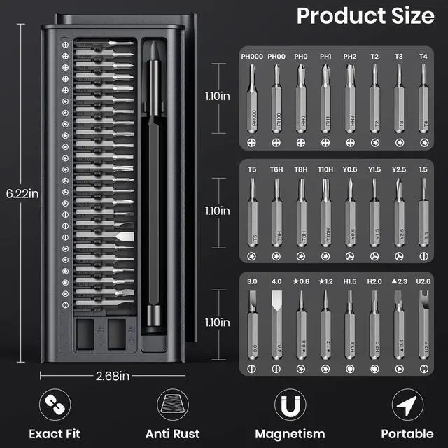 Alt view image 2 of 7 - 38-in-1 Precision Screwdriver Set, Mini Professional Tiny Repair Tool Kit for Phone, Computer, Watch, Laptop, PS5, Xbox,Switch,Macbook, Ring Doorbell, Eyeglass, Electronic, Gifts Gadgets for Men