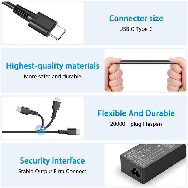 Alt view image 4 of 7 - 100W USB Type C Laptop Charger Universal Compatible with Lenovo, Acer, Dell, HP, Asus, Mac Book and More Devices, USB C Power Adapter