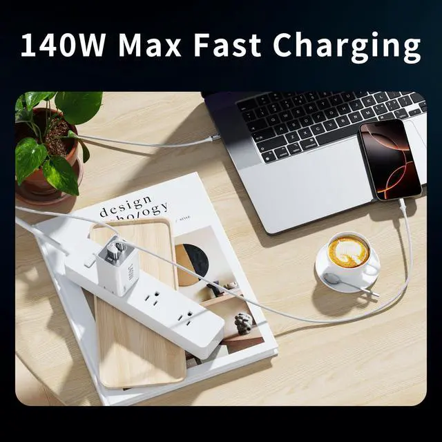 Alt view image 7 of 7 - Mac Book Pro Charger - 140W 2 Port Foldable USB C Charger Fast Charging Compatible with for Mac Book,M1 M2 M3 M4 M5.iPad/iPhone 17/16 Series, Samsung Galaxy, Pixel, Include 5 FT Charge Cable