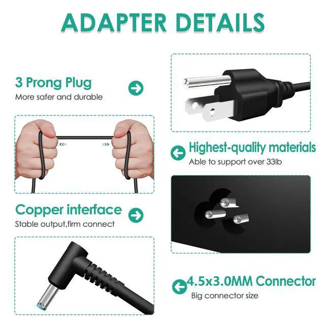 Alt view image 2 of 7 - 150W AC Charger Fit for HP Zbook 15 16 17 15u 15v G3 G4 G5 G6 G7 G8 G9 | ZBook Studio Firefly 15 G4 G5 G7 G8 G9 G10 G11 Victus 15 OMEN by 15 17 Pavilion Gaming 15 17 Laptop