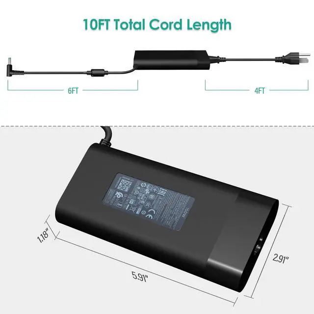 Alt view image 3 of 7 - 150W AC Charger Fit for HP Zbook 15 16 17 15u 15v G3 G4 G5 G6 G7 G8 G9 | ZBook Studio Firefly 15 G4 G5 G7 G8 G9 G10 G11 Victus 15 OMEN by 15 17 Pavilion Gaming 15 17 Laptop