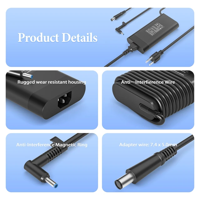 Alt view image 4 of 6 - 200W Laptop Charger for HP Victus Gaming 15 16 16.1 Omen 15 16 17 Zbook 17 G5 G6 G7 G8 G9 G10, Power Supply Cord