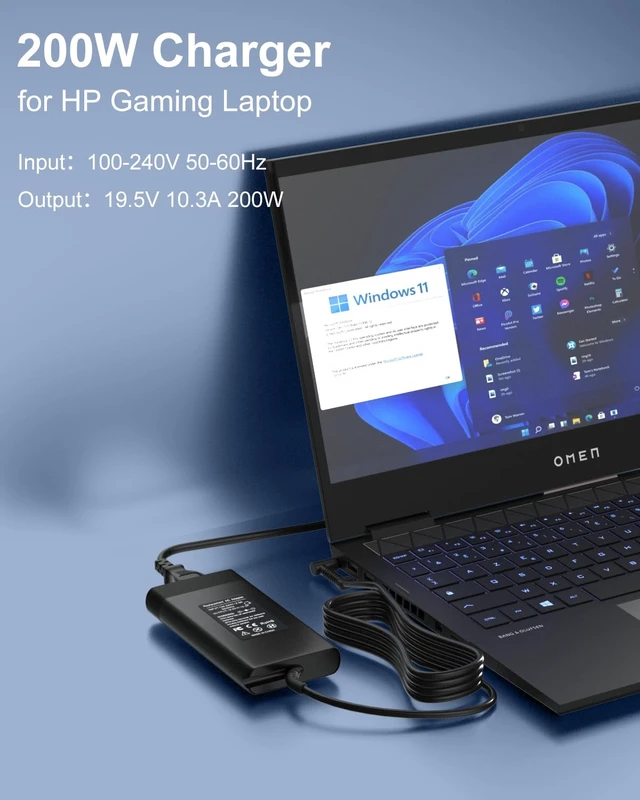 Alt view image 3 of 7 - 200W Adapter Compatible with HP Omen Gaming Laptop Victus ZBook Compatible with HP Omen Gaming 15 16 17, Victus, ZBook G5 G6 15 16, TPN-DA10 L00818-850 L00895-003, Pavilion
