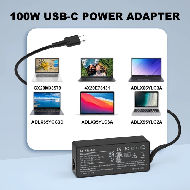 Alt view image 7 of 7 - USB C Charger 100W Laptop Fast Charger Type C Power Adapter for Lenovo Legion Go S, Yoga Pro/Slim 7 9, IdeaPad Pro/Slim 5 7 9 ThinkBook 14 16 14p, ThinkPad P16s T16 E16 L15 Notebook