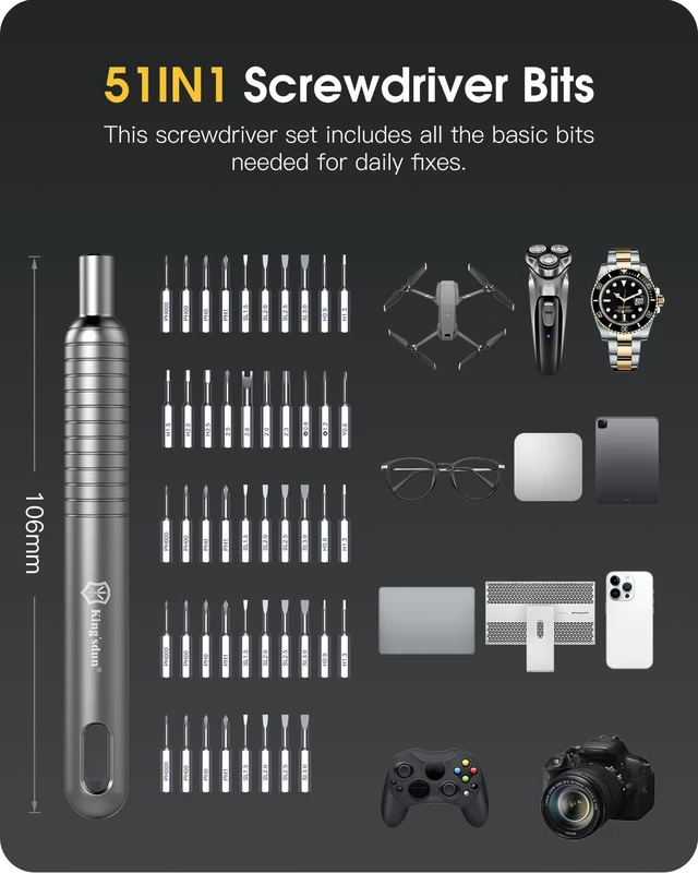 Alt view image 6 of 7 - 51 in 1 Precision Screwdriver Set, Portable Screwdriver Set with 48 Magnetic Bits Torx Hex Screwdriver for iPhone, Laptop, PC, Watch, Glasses