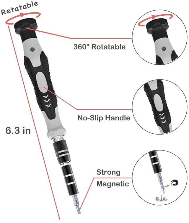 Alt view image 3 of 6 - Precision Screwdriver Set 52 Pieces Small Magnetic Screwdriver Bits Electronic Repair Kit with No-Slip Handle, Tweezers, Pry Tools, Suitable for Repairing Mobile Phones, Laptops, Game Controller