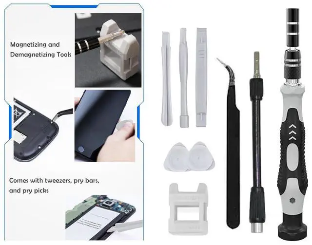 Alt view image 5 of 6 - Precision Screwdriver Set 52 Pieces Small Magnetic Screwdriver Bits Electronic Repair Kit with No-Slip Handle, Tweezers, Pry Tools, Suitable for Repairing Mobile Phones, Laptops, Game Controller