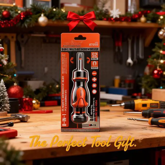 Alt view image 2 of 7 - Magnetic Portable Screwdriver Bit Set: 8-in-1 Ratcheting Screw Driver Includes 1/4Bit Driver Holder, 7 Screwdriver Bits with Phillips, Slotted, Square, Hex, for Garage & Daily Repair