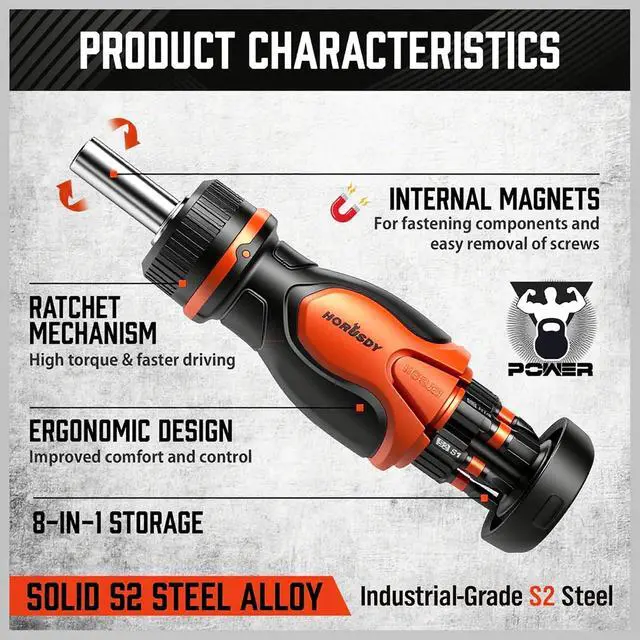 Alt view image 4 of 7 - Magnetic Portable Screwdriver Bit Set: 8-in-1 Ratcheting Screw Driver Includes 1/4Bit Driver Holder, 7 Screwdriver Bits with Phillips, Slotted, Square, Hex, for Garage & Daily Repair