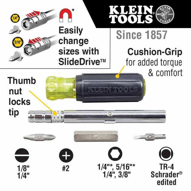 Alt view image 3 of 7 - 80049 HVAC Tool Kit with 3-in-1 Pocket Screwdriver, 8-in-1 Screwdriver / Nut Driver, and Digital Pocket Thermometer, 3 Piece
