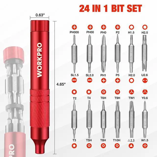 Alt view image 4 of 7 - 24 in 1 Multi Bit Mini Screwdriver Set Magnetic, Manual Pen Screwdrivers, Tough S2 Steel Small Screwdriver Bits for Eyeglass, Watch, Laptop, Phone, Jewelry and Electronic, Red