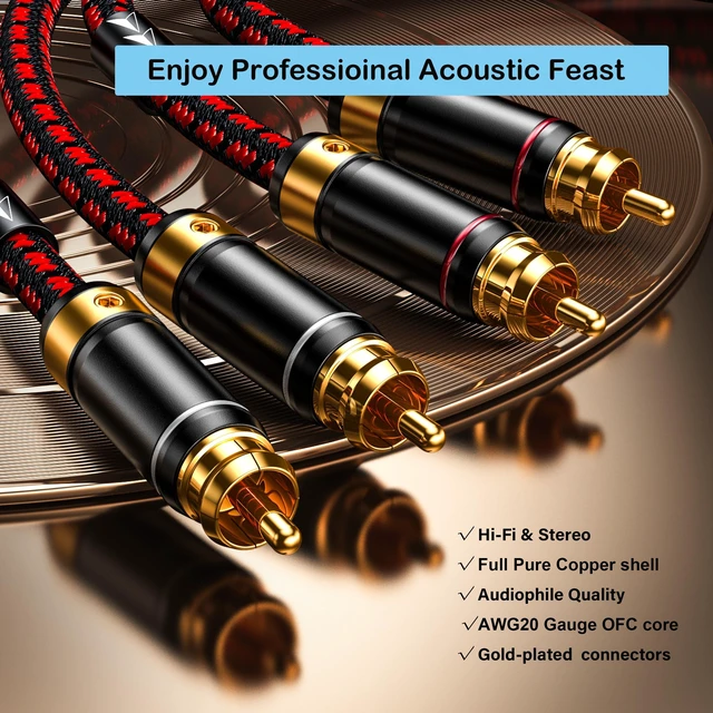 Alt view image 4 of 7 - Auidophile 2RCA Male to 2RCA Male Stereo Audio Cable,Gold Plated 4N Oxgen-Free Copper Core (3 Feet (1M))