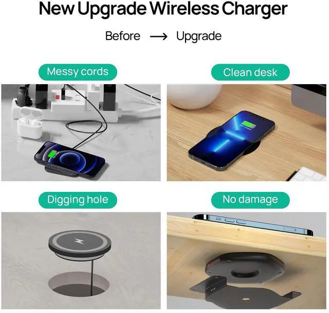 Alt view image 3 of 7 - Invisible Wireless Charger,30mm Under Desk Charger Mat, Furniture Table Nightstand Desktop Charging Station for iPhone17/16/15/14/13/12/Samsung/LG/Google Pixel Desk Essentials(with QC Adapter)