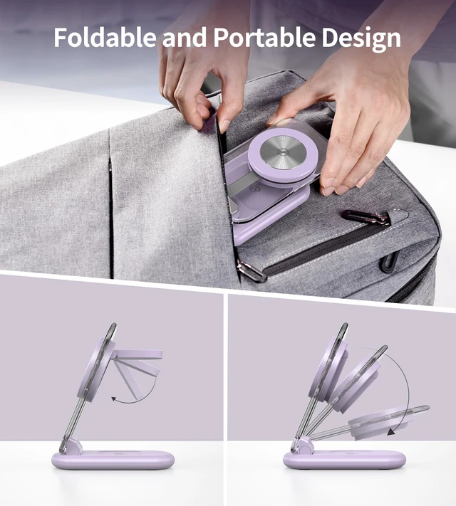 Alt view image 6 of 7 - 3 in 1 Magnetic Wireless Charging Station for Apple Devices | Fast Travel Charger Stand with Night Light for MagSafe-enabled iPhone 17 16 15 14 13 12 Series, Apple Watch/AirPods Pro, PU