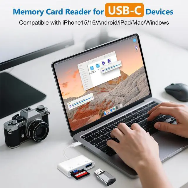 Alt view image 5 of 7 - USB C SD Card Reader, SD Card Reader for iPhone 15 16 iPad/Mac/Android Devices, 3 in 1 Memory Card Reader with SD/MicroSD & USB Port, Plug and Play