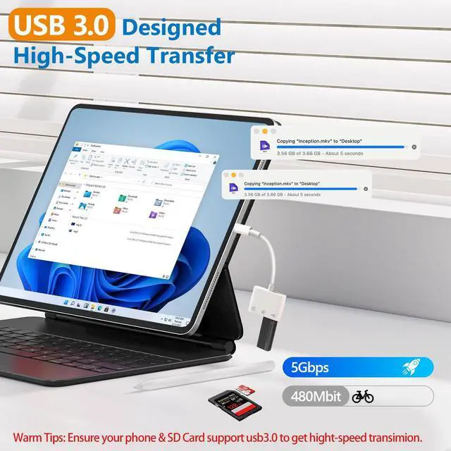 Alt view image 4 of 7 - USB C SD Card Reader, SD Card Reader for iPhone 15 16 iPad/Mac/Android Devices, 3 in 1 Memory Card Reader with SD/MicroSD & USB Port, Plug and Play