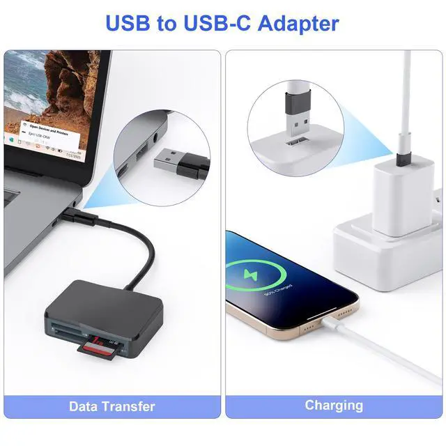 Alt view image 3 of 7 - SD Card Reader, 4 in 1 USB C to SD/TF/CF/MS Card Reader with USB to USB C Adapter Memroy Card Reader for iPhone 17/16/15 Pro Max iPad Pro MacBook Pro/Air iMac M4/M3/M2 Android Phone/Tablet PC (Black)