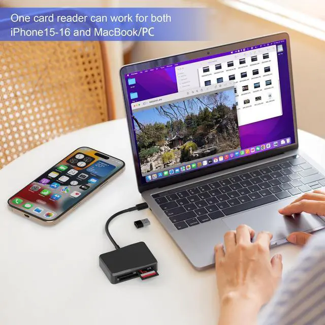 Alt view image 6 of 7 - SD Card Reader, 4 in 1 USB C to SD/TF/CF/MS Card Reader with USB to USB C Adapter Memroy Card Reader for iPhone 17/16/15 Pro Max iPad Pro MacBook Pro/Air iMac M4/M3/M2 Android Phone/Tablet PC (Black)