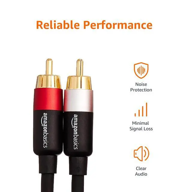 Alt view image 6 of 6 - 2 RCA Stereo Audio Cable for Hi-Fi System, Amplifier, Active Speakers or Subwoofer with Gold-Plated Plugs, Digital Audio Compatible, 4 Feet, Black