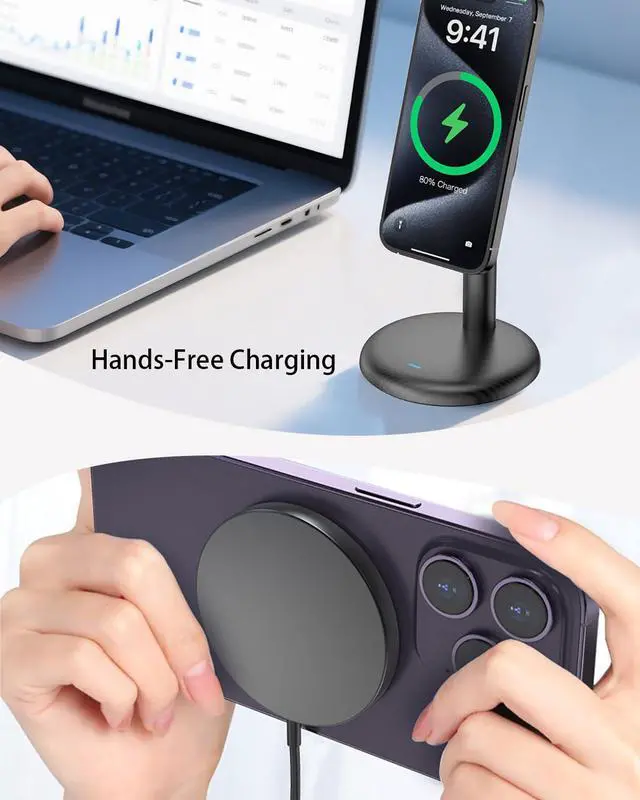 Alt view image 5 of 7 - Magnetic Wireless Charger Stand for iPhone 17/16/15/14/13(No Adapter)