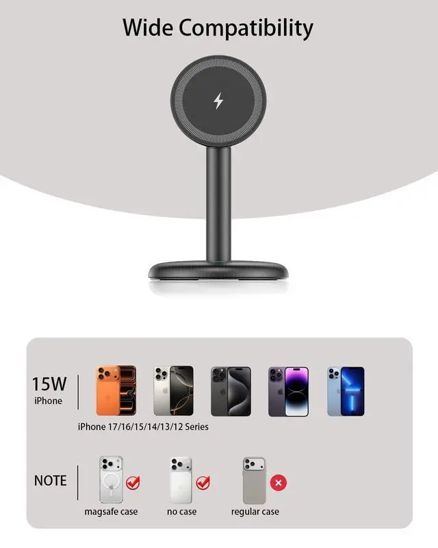 Alt view image 2 of 7 - Magnetic Wireless Charger Stand for iPhone 17/16/15/14/13(No Adapter)