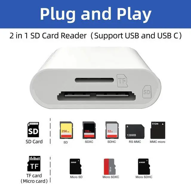 Alt view image 2 of 4 - USB C SD Card Reader, USB SD Card Reader, Supports SD and Micro SD Memory Card Adapters for iPhone 15 16 17/iPad/MacBook/Mac, with USB to USB C Adapter