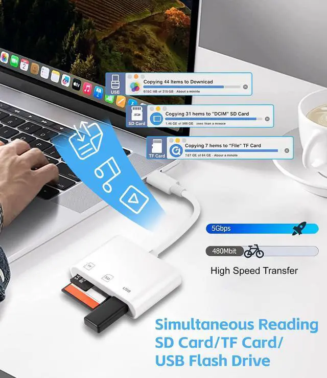 Alt view image 5 of 7 - SD Card Reader, USB 3.0 Type C High Speed to SD/TF Card Adapter for iPhone 17/16/15, Memory Card Reader with SD MicroSD Dual Slots for iMac/iPad/MacBook Pro/Air/Neo,Android Phone/Tablet