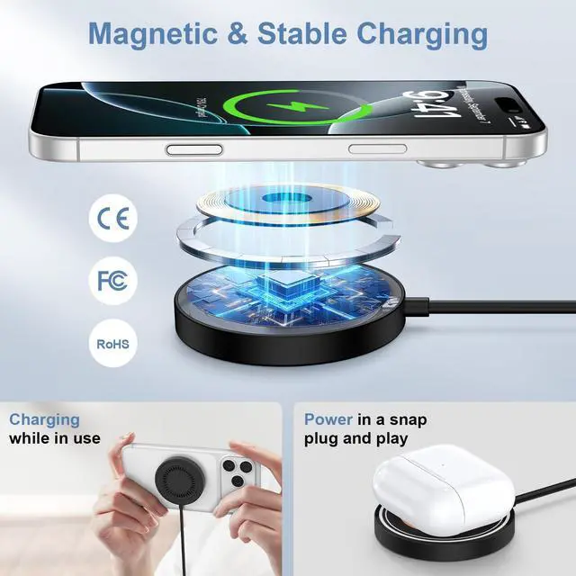 Alt view image 3 of 7 - Samsung S26 Ultra Wireless Charger Fast Charging Pad Magnetic Charger for Samsung Galaxy S26 Plus/S25 Ultra/S24/S23/S22/2Pack 15W Fast Magsafe Charger Pad with USB A Adapter for iPhone 17 Pro/16/15/14