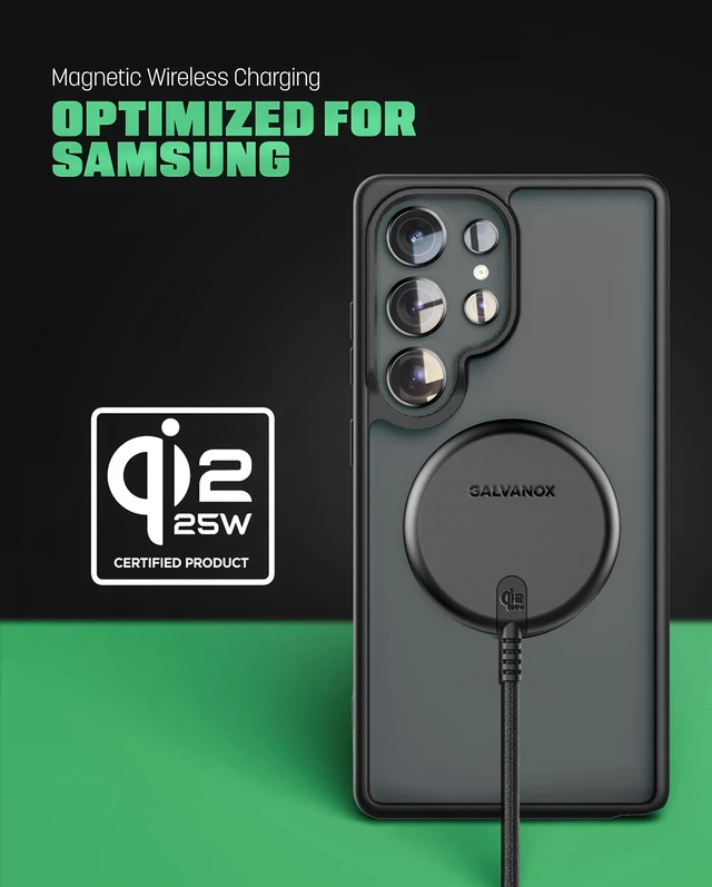 Alt view image 2 of 7 - 2-Pack Qi2.2 Certified 25W Magnetic Wireless Chargers for Samsung | Includes 2 Fast-Charging Wall Adapters for Android, Galaxy Phones - Compatible with MagSafe, Non-Slip Magnet (6Ft)