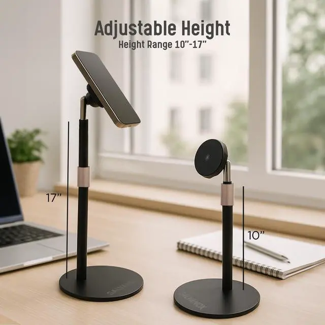 Alt view image 3 of 7 - Magnetic Wireless Charging Stand for Samsung Phones - Fully Adjustable Height and Angle Desktop Charger with Super-Fast 25W Wall Adapter and USB-C Cable (Black)