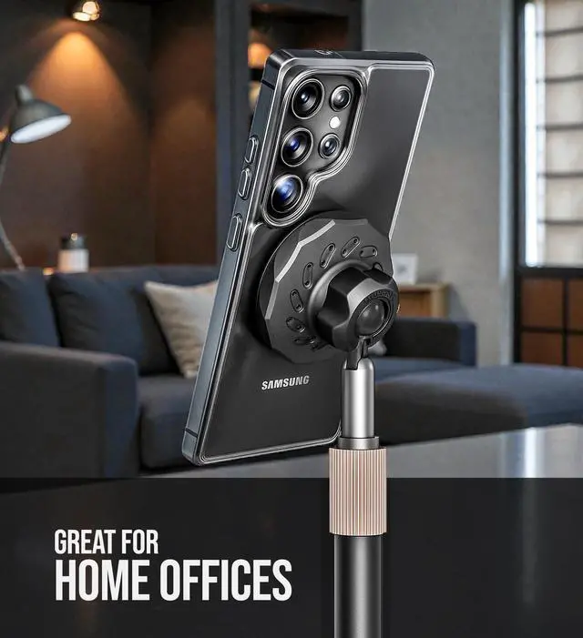 Alt view image 5 of 7 - Magnetic Wireless Charging Stand for Samsung Phones - Fully Adjustable Height and Angle Desktop Charger with Super-Fast 25W Wall Adapter and USB-C Cable (Black)