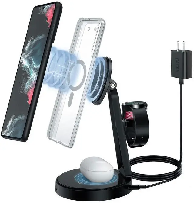 Main image of Wireless Charger for Samsung | 3-in-1 Charging Station for Samsung Galaxy S25/S24/S23/S22 & Watch 7/6/5/Buds | MagSafe Charger for iPhone 16/15/14/13/12 | Compatible with Apple AirPods