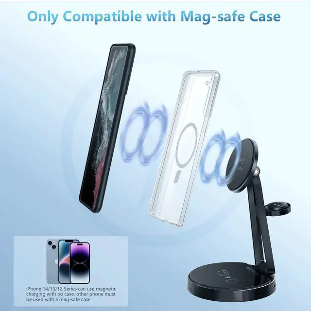 Alt view image 3 of 7 - Wireless Charger for Samsung | 3-in-1 Charging Station for Samsung Galaxy S25/S24/S23/S22 & Watch 7/6/5/Buds | MagSafe Charger for iPhone 16/15/14/13/12 | Compatible with Apple AirPods