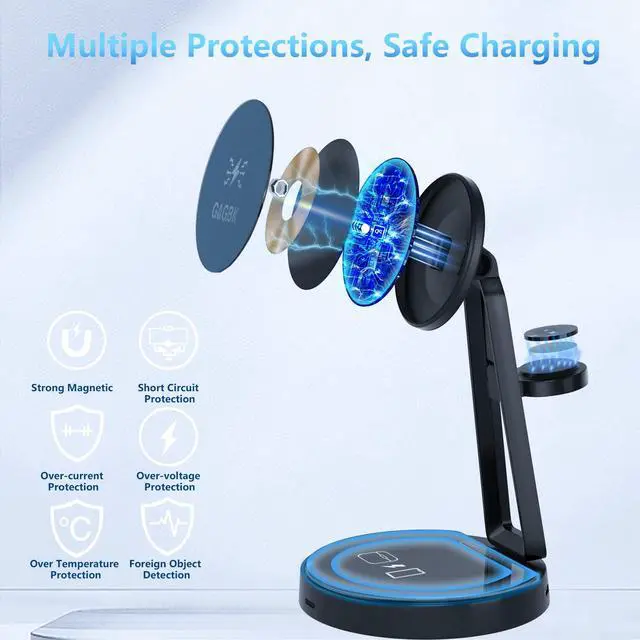 Alt view image 4 of 7 - Wireless Charger for Samsung | 3-in-1 Charging Station for Samsung Galaxy S25/S24/S23/S22 & Watch 7/6/5/Buds | MagSafe Charger for iPhone 16/15/14/13/12 | Compatible with Apple AirPods