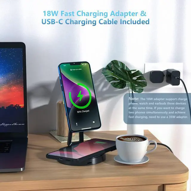 Alt view image 5 of 7 - Wireless Charger for Samsung | 3-in-1 Charging Station for Samsung Galaxy S25/S24/S23/S22 & Watch 7/6/5/Buds | MagSafe Charger for iPhone 16/15/14/13/12 | Compatible with Apple AirPods