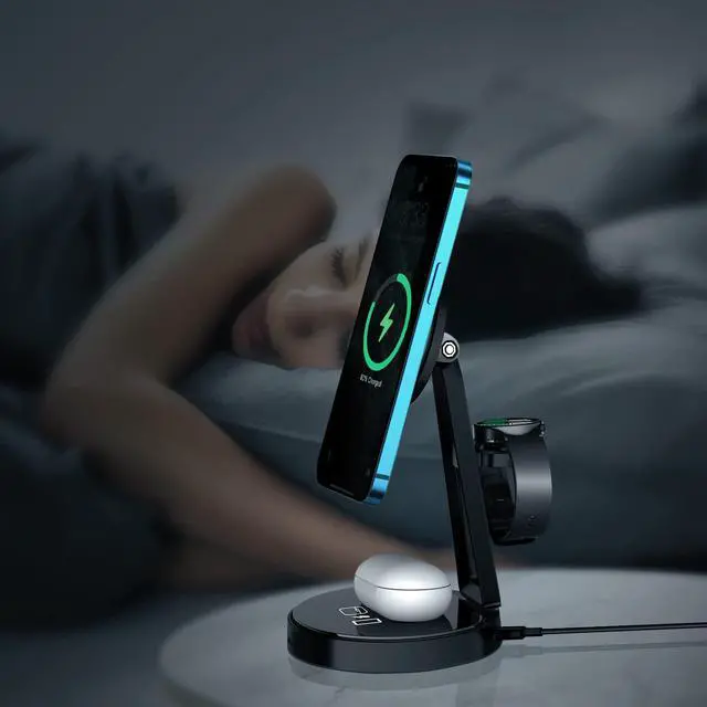 Alt view image 7 of 7 - Wireless Charger for Samsung | 3-in-1 Charging Station for Samsung Galaxy S25/S24/S23/S22 & Watch 7/6/5/Buds | MagSafe Charger for iPhone 16/15/14/13/12 | Compatible with Apple AirPods