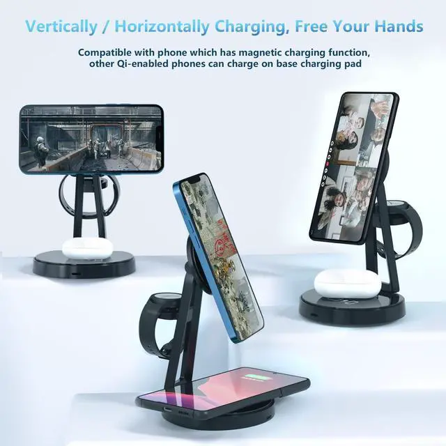 Alt view image 6 of 7 - Wireless Charger for Samsung | 3-in-1 Charging Station for Samsung Galaxy S25/S24/S23/S22 & Watch 7/6/5/Buds | MagSafe Charger for iPhone 16/15/14/13/12 | Compatible with Apple AirPods