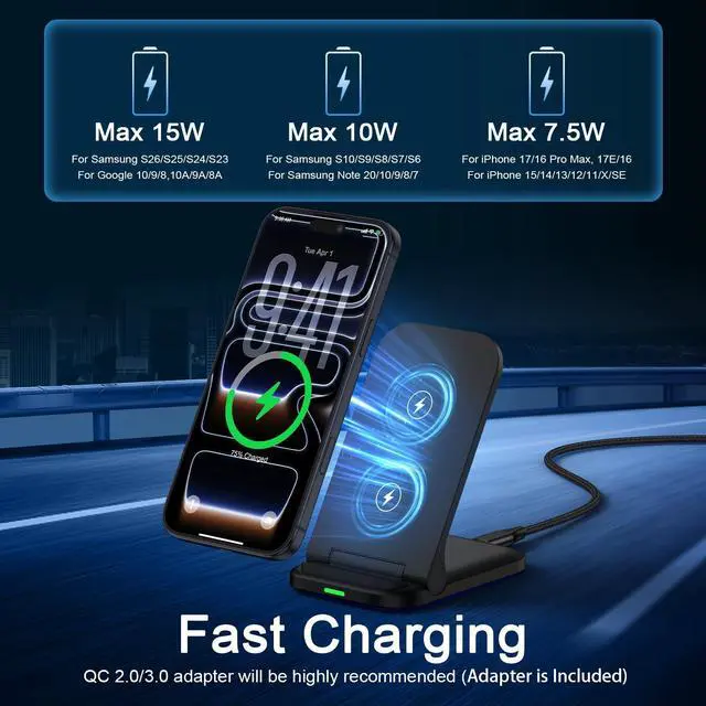 Alt view image 3 of 7 - Wireless Charger Samsung Fast Charging 15W Foldable Fast Wireless Charger Stand Desk Compatible with Samsung Galaxy S26 Ultra S26 Plus S25 FE S25 Edge S25 Ultra S24 FE S23 Z Fold Flip 7 6,with Adapter