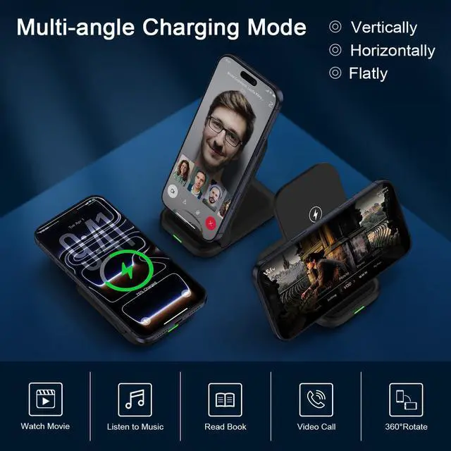 Alt view image 5 of 7 - Wireless Charger Samsung Fast Charging 15W Foldable Fast Wireless Charger Stand Desk Compatible with Samsung Galaxy S26 Ultra S26 Plus S25 FE S25 Edge S25 Ultra S24 FE S23 Z Fold Flip 7 6,with Adapter