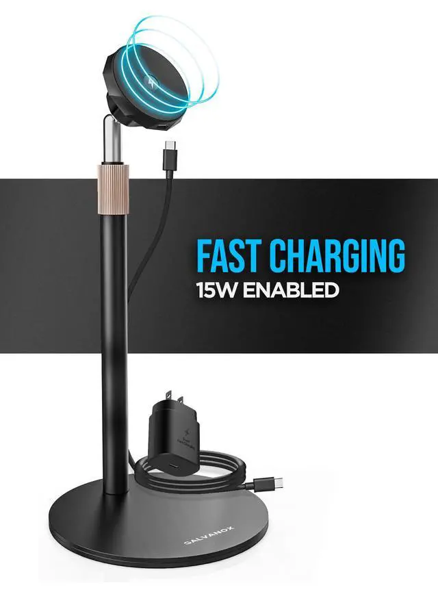 Alt view image 7 of 7 - Magnetic Wireless Charging Stand for Samsung Phones - Fully Adjustable Height and Angle Desktop Charger with Super-Fast 25W Wall Adapter and USB-C Cable (Black)