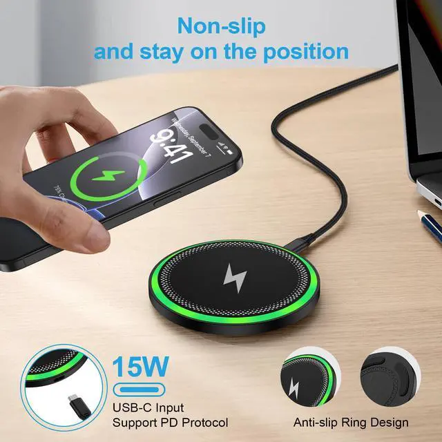 Alt view image 5 of 7 - 15W Wireless Samsung S26 Ultra Phone Charger Wireless Charger Pad Fast Charging for Android,Samsung Galaxy S26+ S25 FE Edge S24 S23 S22 S21 Z Fold7,Wireless Charging Station for iPhone 17 16e,Pixel 10