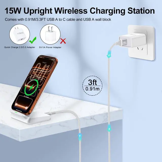 Alt view image 2 of 7 - Fast Wireless Upright Charger,Wireless Charger Phone Stand Compatible with Samsung Galaxy S26/S25 FE/S26 Ultra/S25 Ultra/S23;Cordless Charging Stand +USB A Wall Block for iPhone 17 16 Pro Max 15 14 13