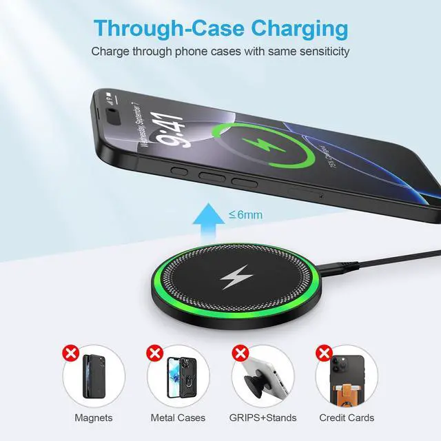 Alt view image 4 of 7 - 15W Wireless Samsung S26 Ultra Phone Charger Wireless Charger Pad Fast Charging for Android,Samsung Galaxy S26+ S25 FE Edge S24 S23 S22 S21 Z Fold7,Wireless Charging Station for iPhone 17 16e,Pixel 10