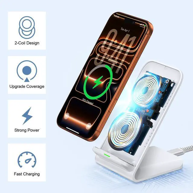 Alt view image 5 of 7 - Fast Wireless Upright Charger,Wireless Charger Phone Stand Compatible with Samsung Galaxy S26/S25 FE/S26 Ultra/S25 Ultra/S23;Cordless Charging Stand +USB A Wall Block for iPhone 17 16 Pro Max 15 14 13