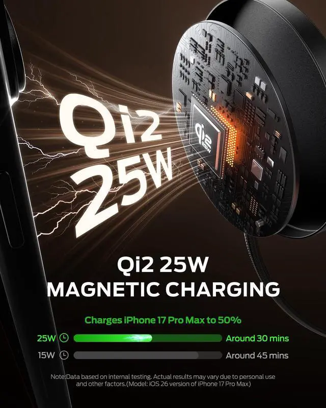 Alt view image 2 of 7 - for MagSafe Charger, Qi2.2 Certified 25W Magnetic Wireless Fast Charging Pad Compatible with iPhone 17/16/15/14/13/12 Series, AirPods Pro 4/3/2, Samsung Galaxy and More(Black)