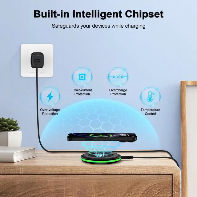 Alt view image 5 of 7 - Wireless Charger Pad for Samsung Galaxy S25 FE S25 Ultra S25 Edge S25 S24FE S23 S22 Z Flip7 FE Z Fold7,Wireless Phone Charger Fast Charging for iPhone 17/16/15/14/13/12,Google Pixel 10 Pro XL Fold 9 8