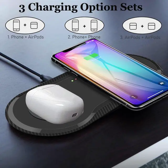 Alt view image 2 of 6 - 30W Fast Wireless Charger, 2 in 1 Wireless Charging Pad, Dual 15W Wireless Charging Station for Galaxy iPhone AirPods Type C Cable Included, Black