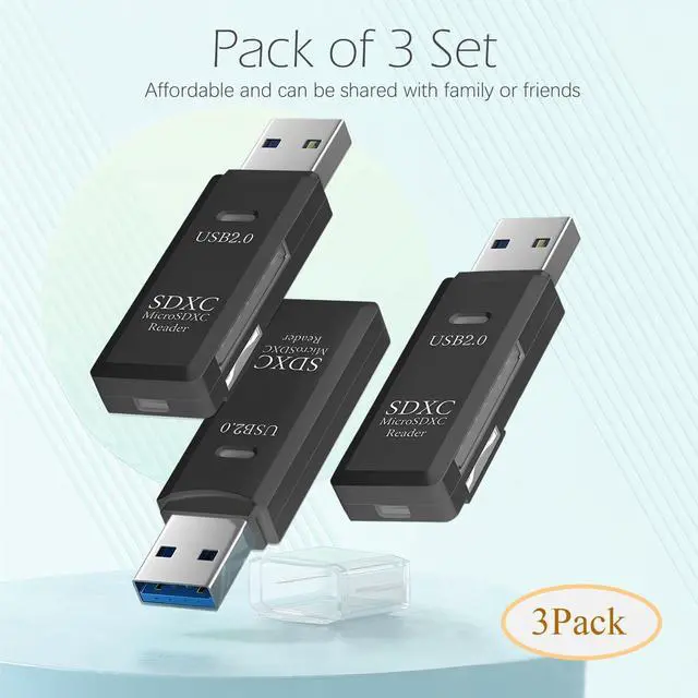 Alt view image 2 of 6 - USB SD Card Reader for PC, 3 Packs Micro SD Card to USB Adapter, Card Reader for Camera Memory Card Reader, Wansurs Card Reader for Laptop (3 Pack USB2.0)