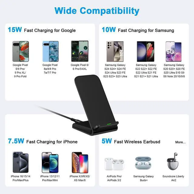 Alt view image 6 of 7 - for Samsung Wireless Charger 15W Fast Charging Stand for Samsung Galaxy S26 Ultra S26+ S26 S25 FE S24 S23 S22 S21, Android Wireless Charger Phone Charging Stand for Google Pixel 10a 9 Pro XL 8 Pro